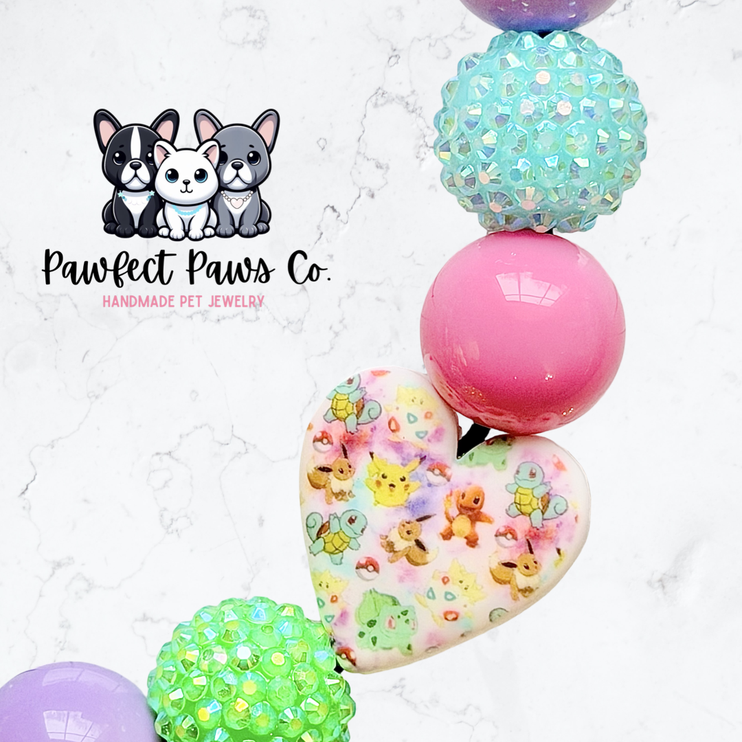 Pastel Pokemon* Pink, Blue, Green & Purple Sparkle Custom Beaded Dog/Cat Necklace!