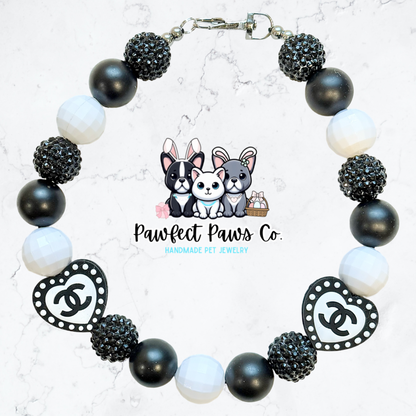 Dressed to the 9s* Black & White Designer Coco - Sparkle Custom Beaded Dog/Cat Necklace!