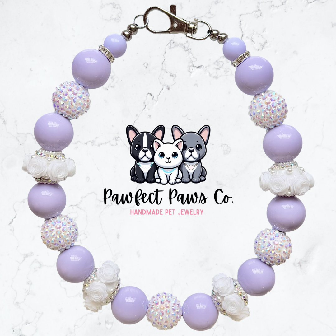Lilac Love* Purple Flower Luxury Sparkle Custom Beaded Dog/Cat Collar Necklace!
