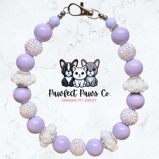 Lilac Love* Purple Flower Luxury Sparkle Custom Beaded Dog/Cat Collar Necklace!
