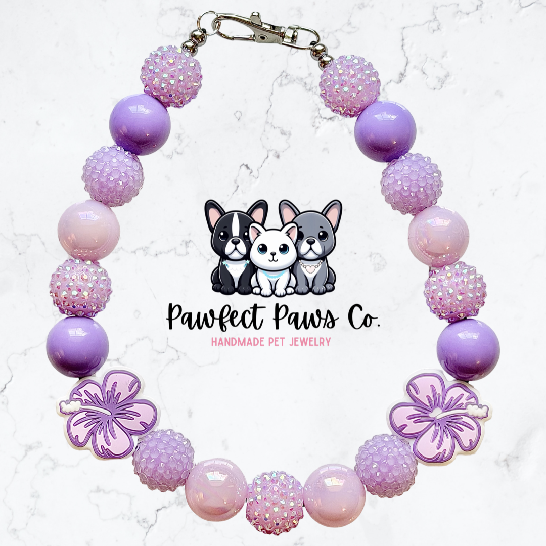 Hibiscus Hour* Purple Sparkle Custom Beaded Dog/Cat Necklace!