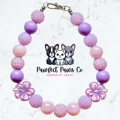 Hibiscus Hour* Purple Sparkle Custom Beaded Dog/Cat Necklace!