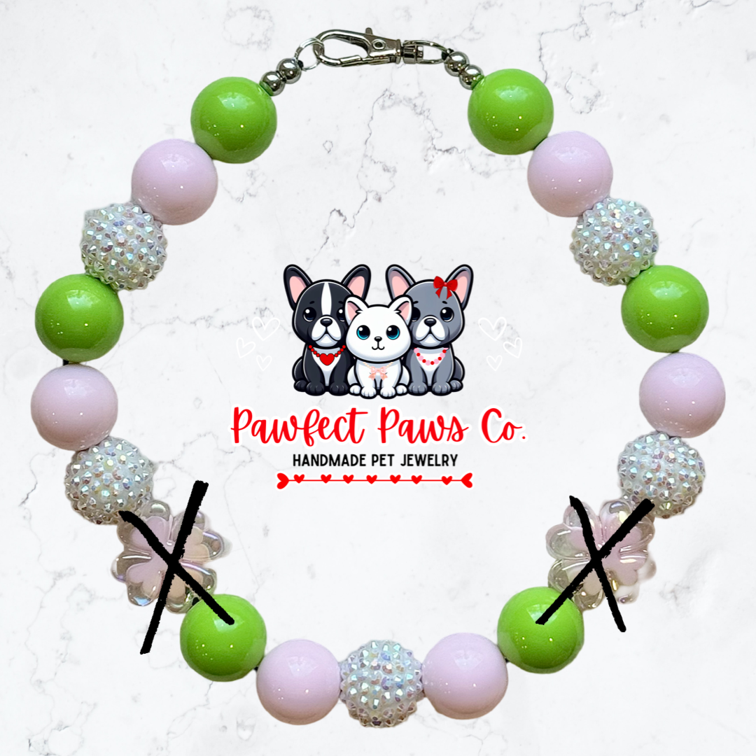 Clover Cutie* Green, Pink & White Sparkle St. Patrick’s Day Custom Beaded Dog/Cat Necklace!