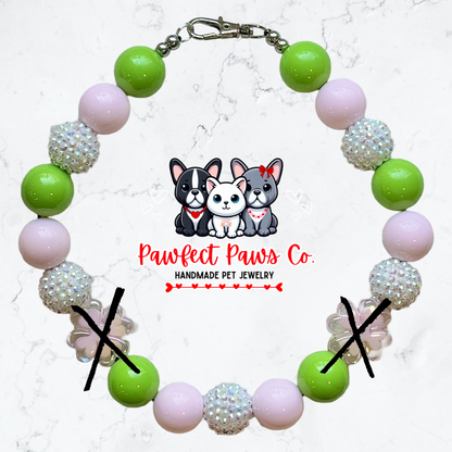 Clover Cutie* Green, Pink & White Sparkle St. Patrick’s Day Custom Beaded Dog/Cat Necklace!