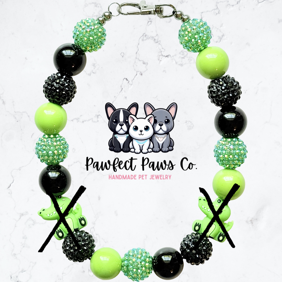 Later Gator* Green & Black Sparkle Aligator Custom Beaded Dog/Cat Necklace!