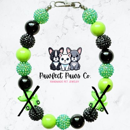 Later Gator* Green & Black Sparkle Aligator Custom Beaded Dog/Cat Necklace!