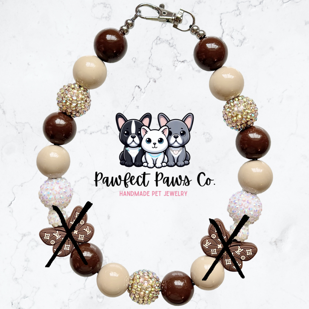 Boujee Butterfly* Brown, White & Gold Sparkle Custom Beaded Dog/Cat Necklace!