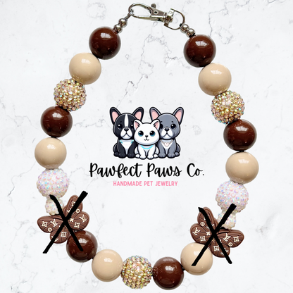 Boujee Butterfly* Brown, White & Gold Sparkle Custom Beaded Dog/Cat Necklace!