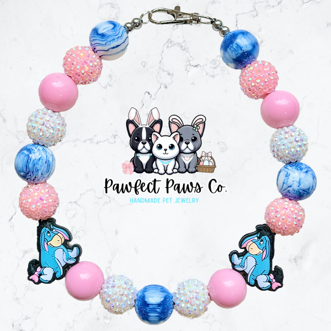 Cloudy Day* White & Pink Sparkle Eyeore Custom Beaded Dog/Cat Necklace!