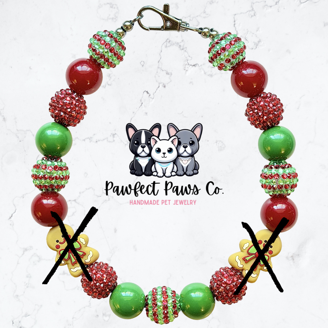 Gingerpaws Lane* Red & Green Sparkle Gingerbread Custom Beaded Dog/Cat Necklace!
