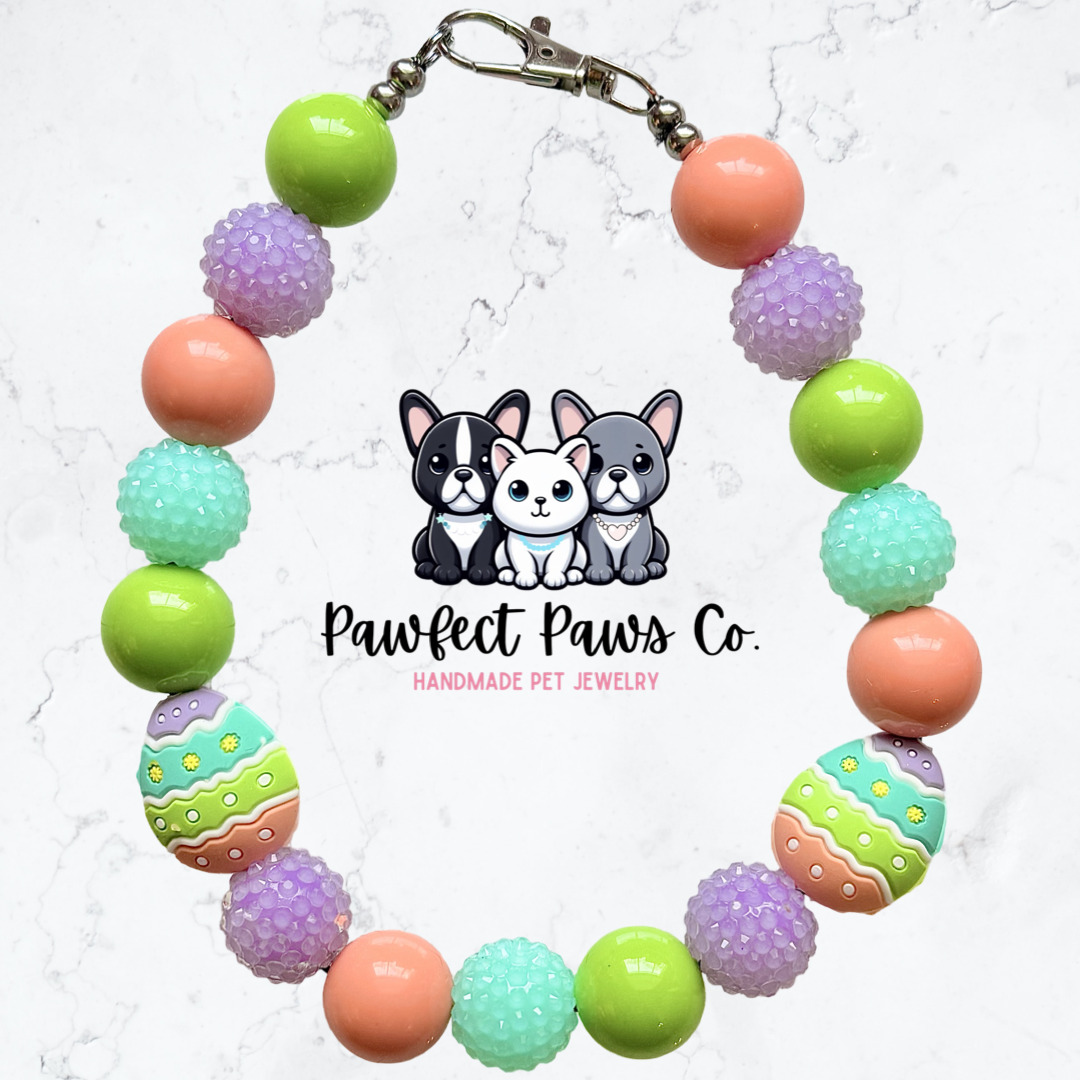 Eggstra* Green, Coral, Blue & Purple Sparkle Easter Custom Beaded Dog/Cat Necklace!