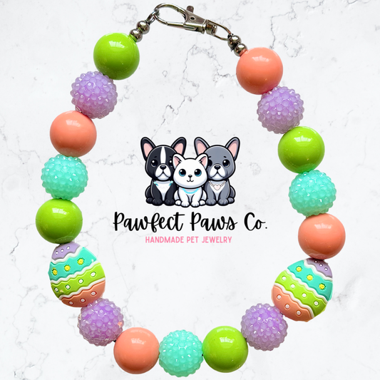 Eggstra* Green, Coral, Blue & Purple Sparkle Easter Custom Beaded Dog/Cat Necklace!