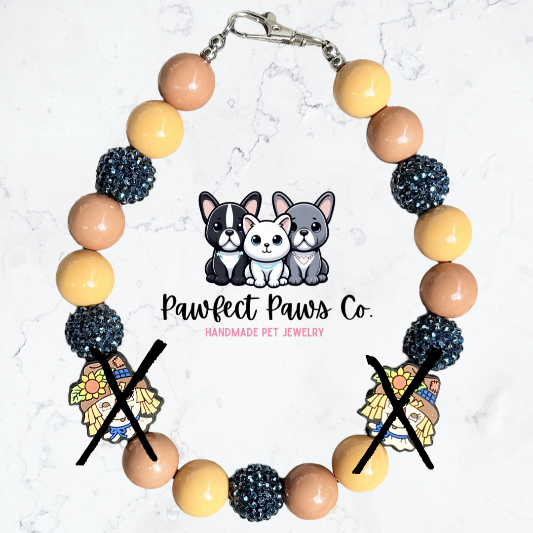 Cornfield Cutie* Tan & Navy Sparkle Scarecrow Custom Beaded Dog/Cat Necklace!