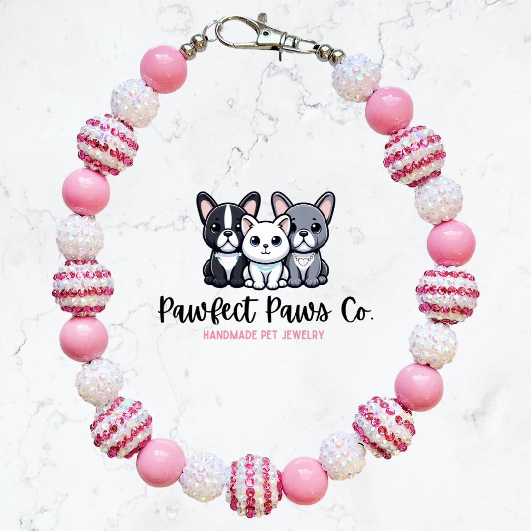 Spring Glam* Pink & White Sparkle Custom Beaded Dog/Cat Necklace!