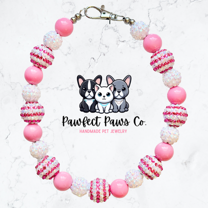 Spring Glam* Pink & White Sparkle Custom Beaded Dog/Cat Necklace!