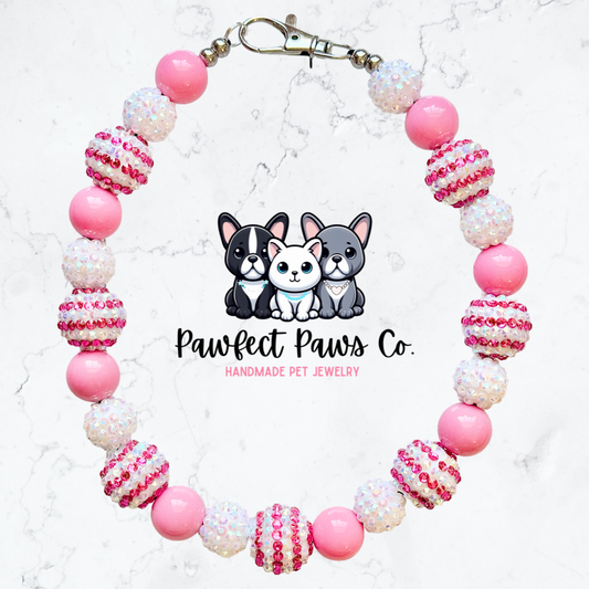 Spring Glam* Pink & White Sparkle Custom Beaded Dog/Cat Necklace!