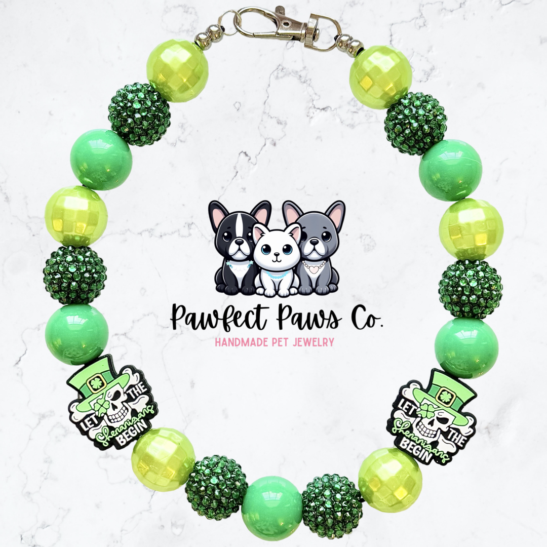 Shenanigans* Green Sparkle St. Patrick’s Day Custom Beaded Dog/Cat Necklace!