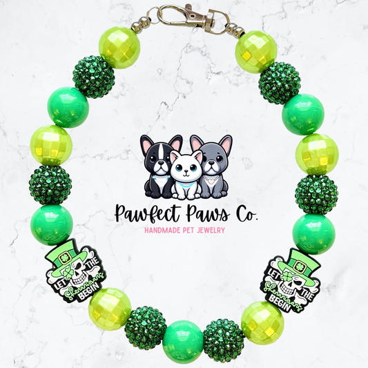 Shenanigans* Green Sparkle St. Patrick’s Day Custom Beaded Dog/Cat Necklace!