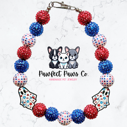 Boo-jee Babe* Red, White & Blue Sparkle Patriotic Beaded Dog/Cat Necklace!