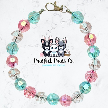 Shimmery Spring * Pink, Blue & Clear Easter/Spring Custom Beaded Dog/Cat Collar Necklace!