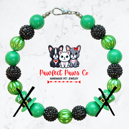 Lucky Leprechaun* Green & Black Sparkle St. Patrick’s Day Custom Beaded Dog/Cat Necklace!