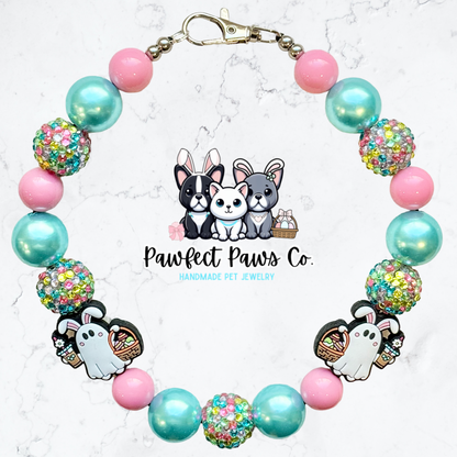 Boo Bunny* Blue & Pink Sparkle Easter/Spring Custom Beaded Dog/Cat Necklace!