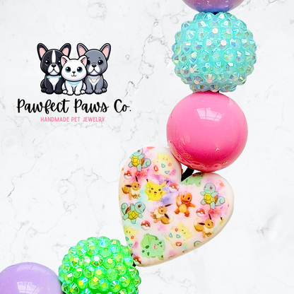 Pastel Pokemon* Pink, Blue, Green & Purple Sparkle Custom Beaded Dog/Cat Necklace!