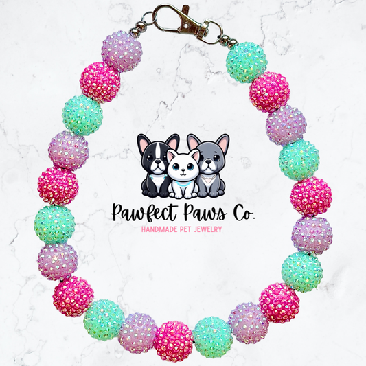 Glitzy Garden* Pink, Purple & Teal Sparkle Custom Beaded Dog/Cat Necklace!