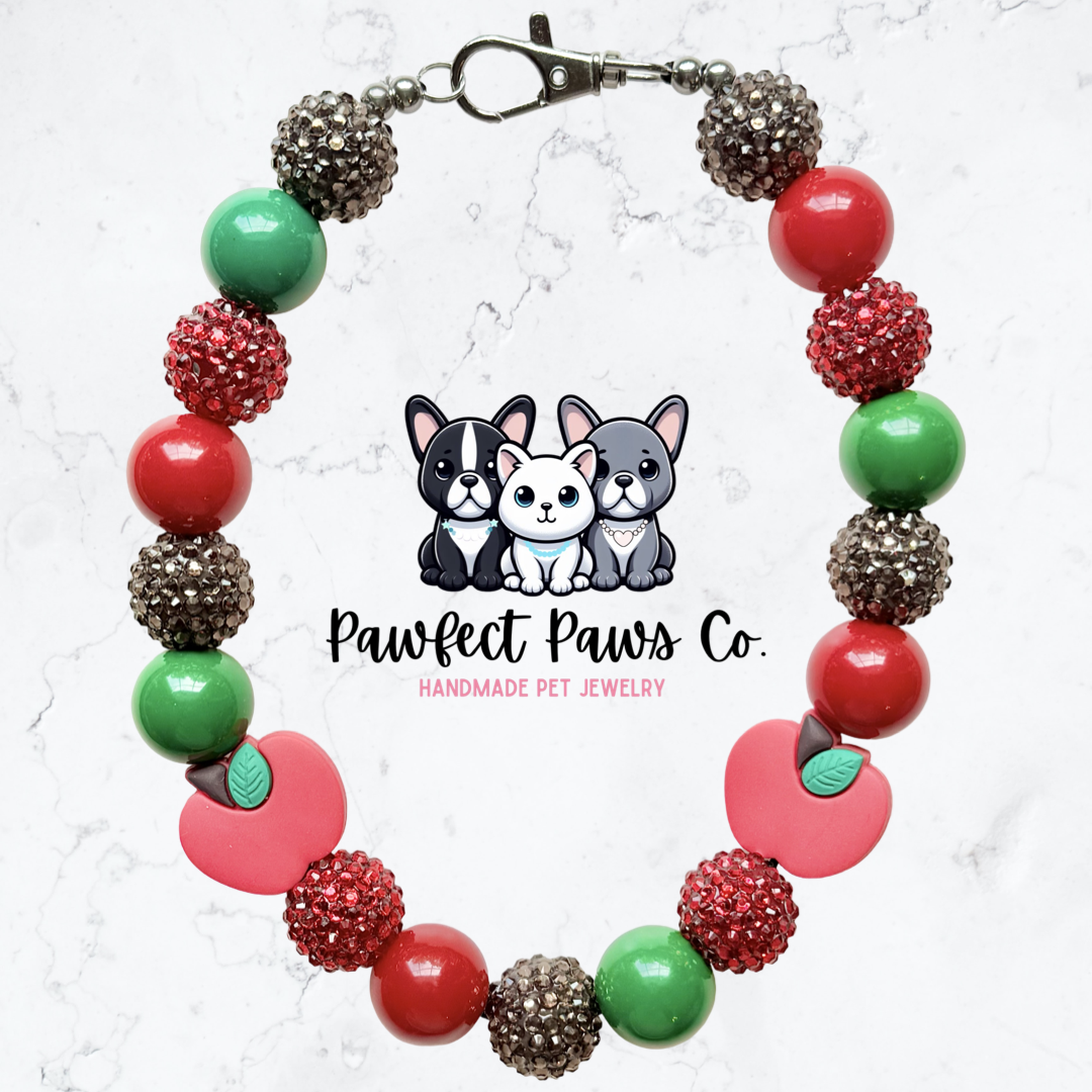 Apple Picking* Red, Green & Brown Sparkle Apple Custom Beaded Dog/Cat Necklace!