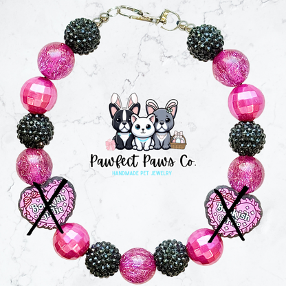 Bookish Girlie* Pink & Black Sparkle Book Lover Custom Beaded Dog/Cat Necklace!