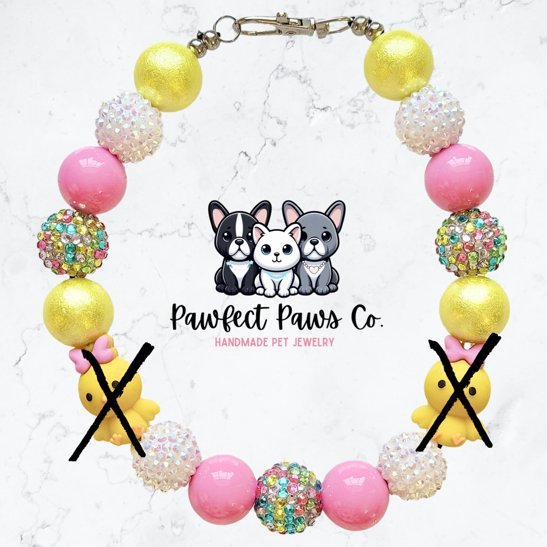 Sweetest Chick* Yellow, Pink & White Sparkle Custom Beaded Dog/Cat Necklace!