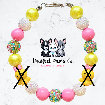 Sweetest Chick* Yellow, Pink & White Sparkle Custom Beaded Dog/Cat Necklace!