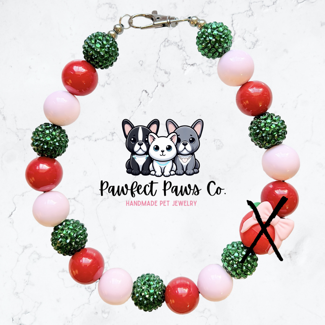Apple of my Eye* Red, Pink & Green Sparkle Coquette Fruit Custom Beaded Dog/Cat Necklace!