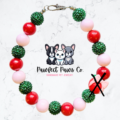 Apple of my Eye* Red, Pink & Green Sparkle Coquette Fruit Custom Beaded Dog/Cat Necklace!