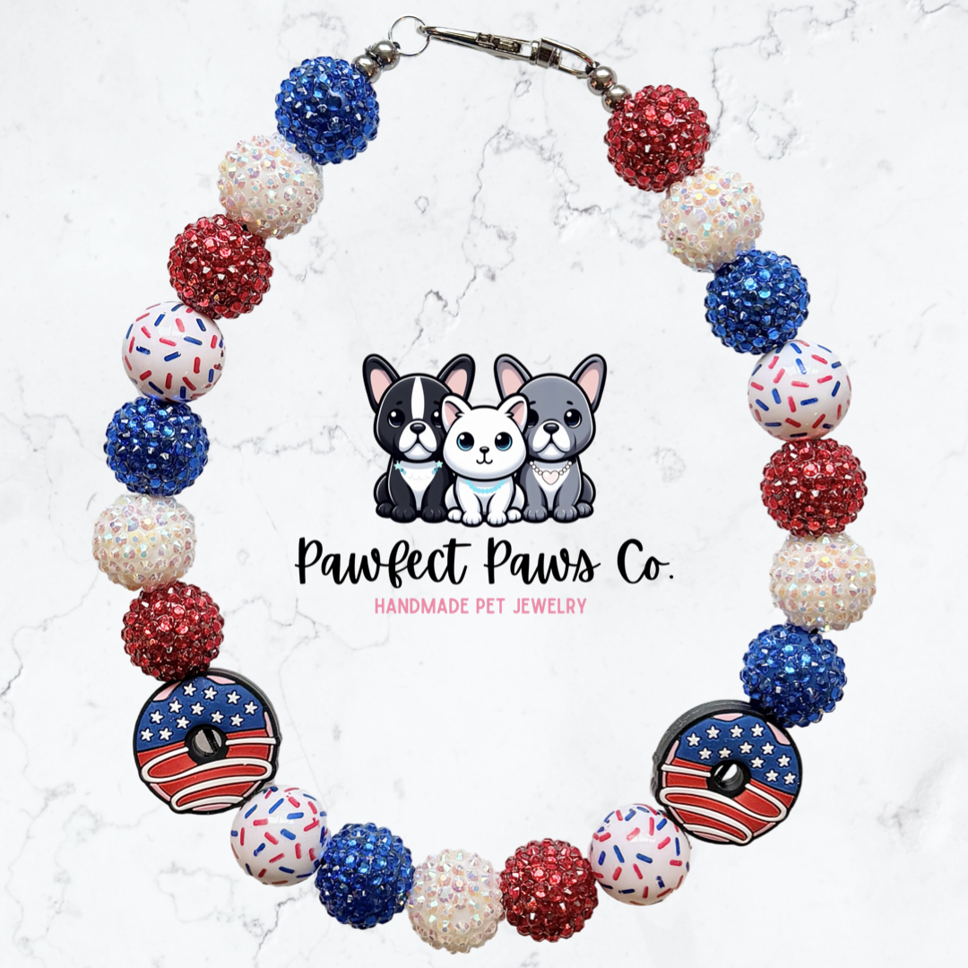 Sweet Liberty* Red, White & Blue Sparkle Patriotic Beaded Dog/Cat Necklace!
