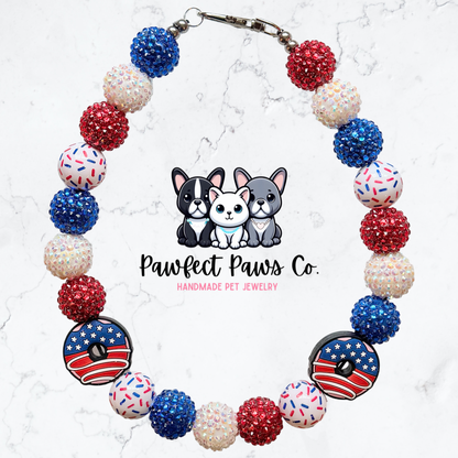 Sweet Liberty* Red, White & Blue Sparkle Patriotic Beaded Dog/Cat Necklace!