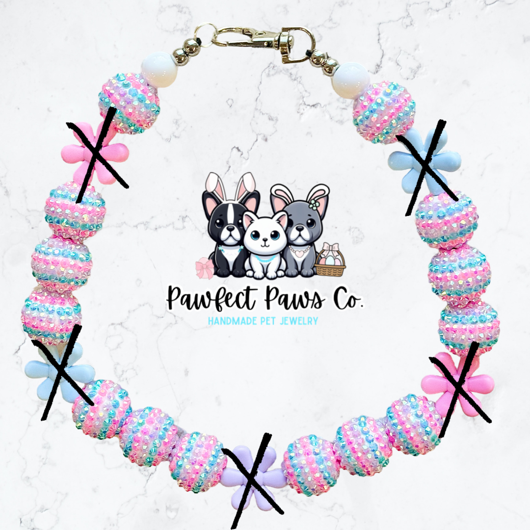 Blossom & Bling* Blue, Purple & Pink Luxury Sparkle Flowers Easter/Spring Custom Beaded Dog/Cat Necklace!