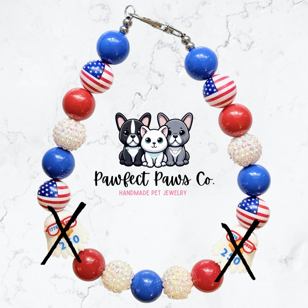 All American* Red, White & Blue Sparkle Patriotic Beaded Dog/Cat Necklace!