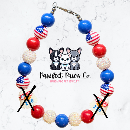 All American* Red, White & Blue Sparkle Patriotic Beaded Dog/Cat Necklace!