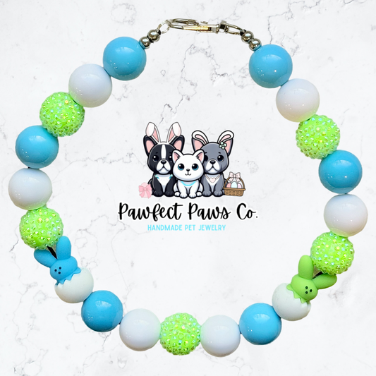 Peep Breeze* Blue, White & Green Sparkle Easter/Spring Custom Beaded Dog/Cat Necklace!