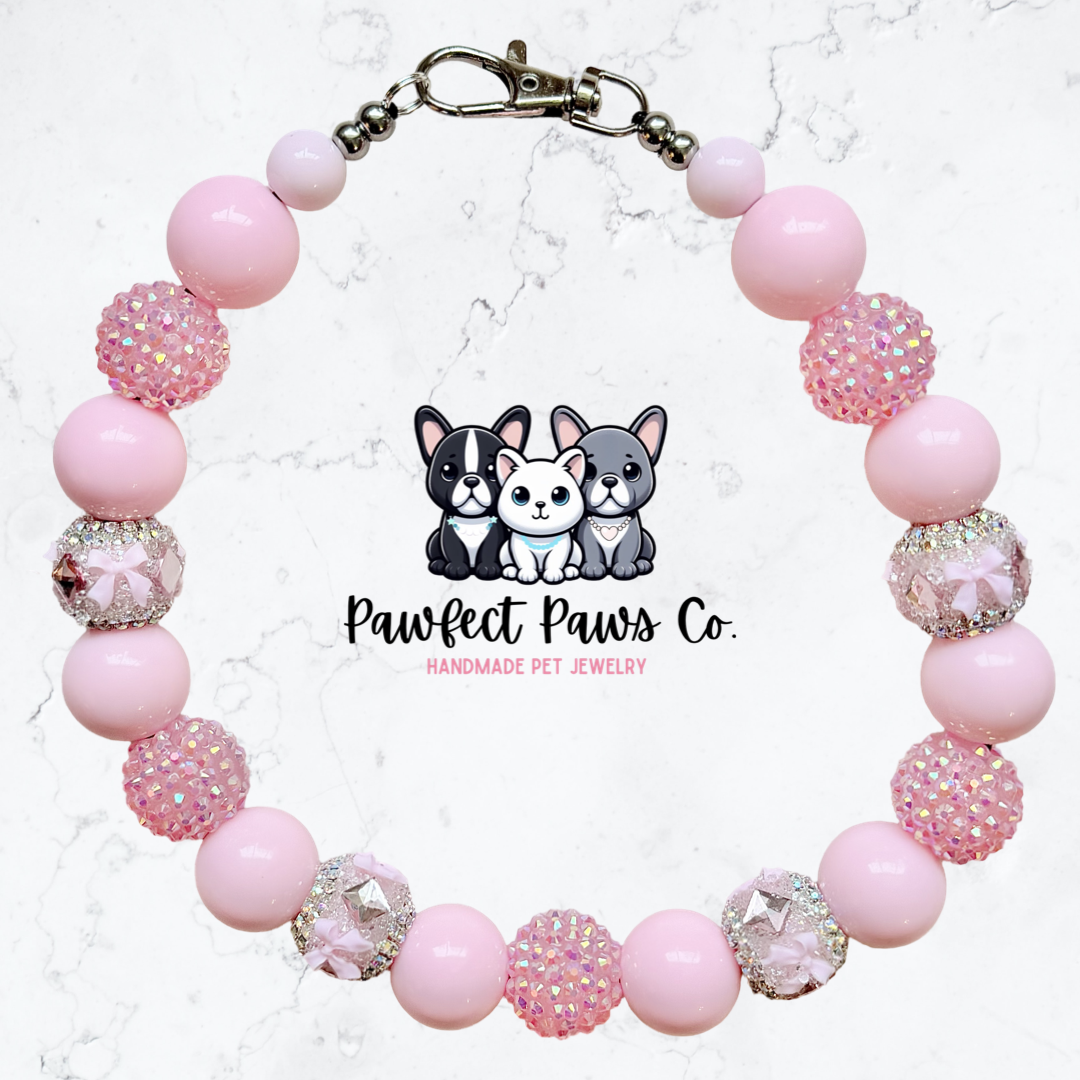 Oh,Darling* Pink Bow Luxury Sparkle Custom Beaded Dog/Cat Collar Necklace!