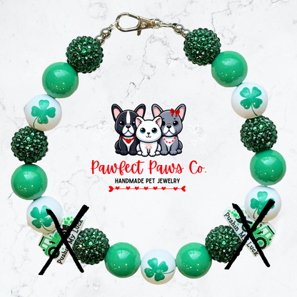 Pushin’ my Luck* Green Sparkle St. Patrick’s Day Custom Beaded Dog/Cat Necklace!