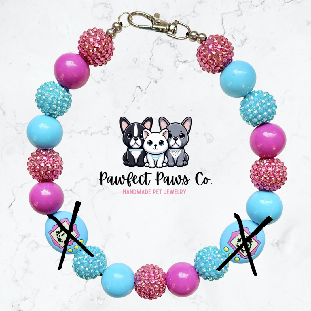 Pocket Pet* Pink & Blue Sparkle Tamagotchi Custom Beaded Dog/Cat Necklace!