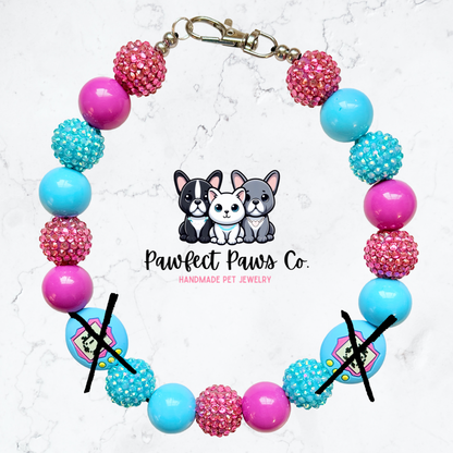 Pocket Pet* Pink & Blue Sparkle Tamagotchi Custom Beaded Dog/Cat Necklace!