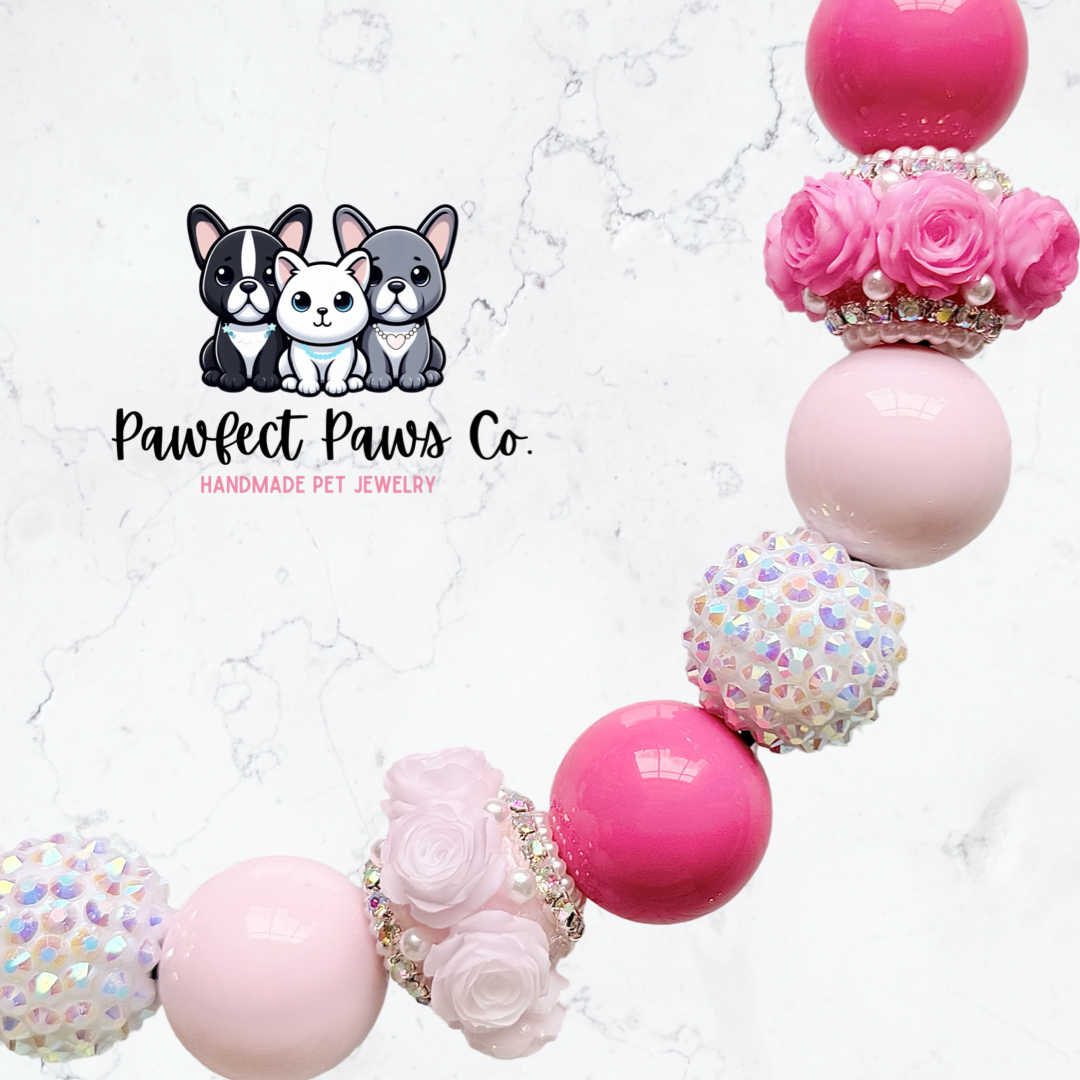 Rosebud* Pink Flower Luxury Sparkle Custom Beaded Dog/Cat Collar Necklace!