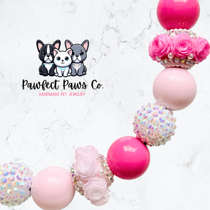 Rosebud* Pink Flower Luxury Sparkle Custom Beaded Dog/Cat Collar Necklace!
