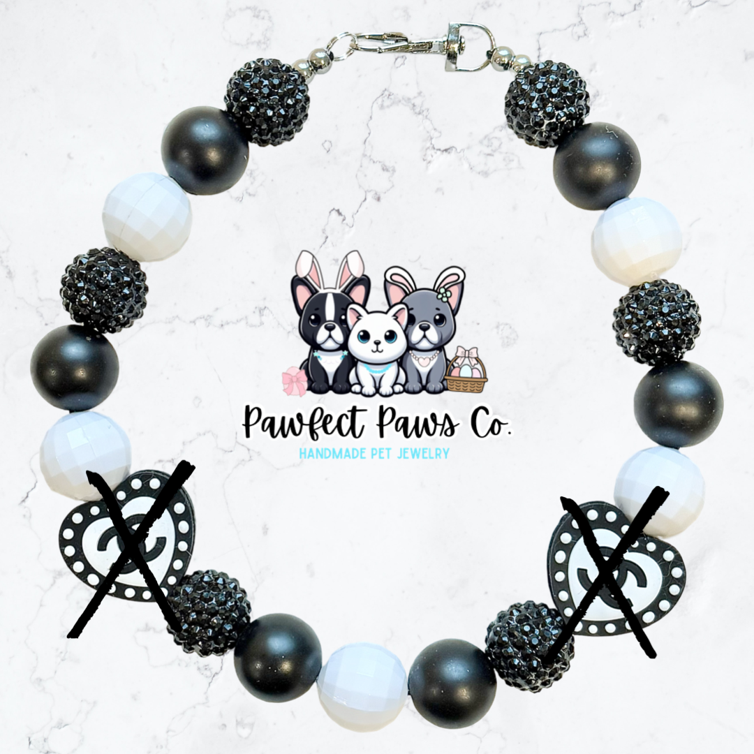 Dressed to the 9s* Black & White Designer Coco - Sparkle Custom Beaded Dog/Cat Necklace!