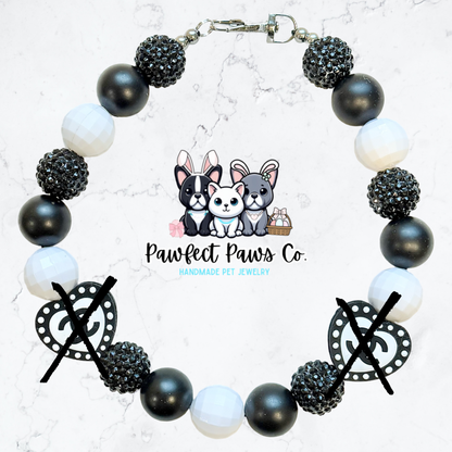 Dressed to the 9s* Black & White Designer Coco - Sparkle Custom Beaded Dog/Cat Necklace!