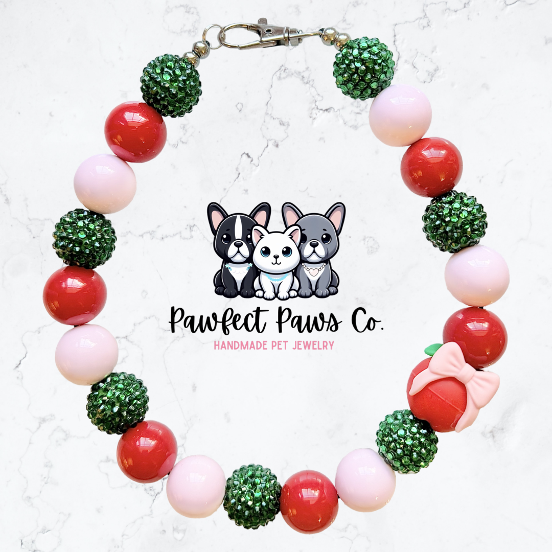 Apple of my Eye* Red, Pink & Green Sparkle Coquette Fruit Custom Beaded Dog/Cat Necklace!