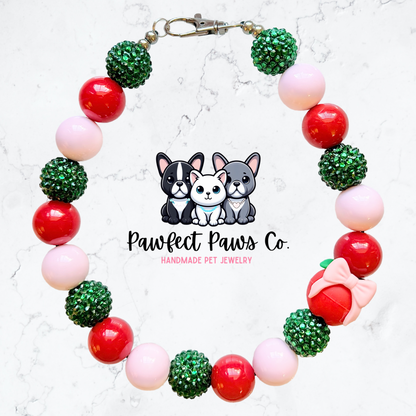 Apple of my Eye* Red, Pink & Green Sparkle Coquette Fruit Custom Beaded Dog/Cat Necklace!